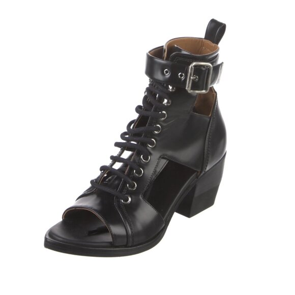 Chloe Rylee Black Leather Open-Toe Sandals (38) - Picture 1 of 9